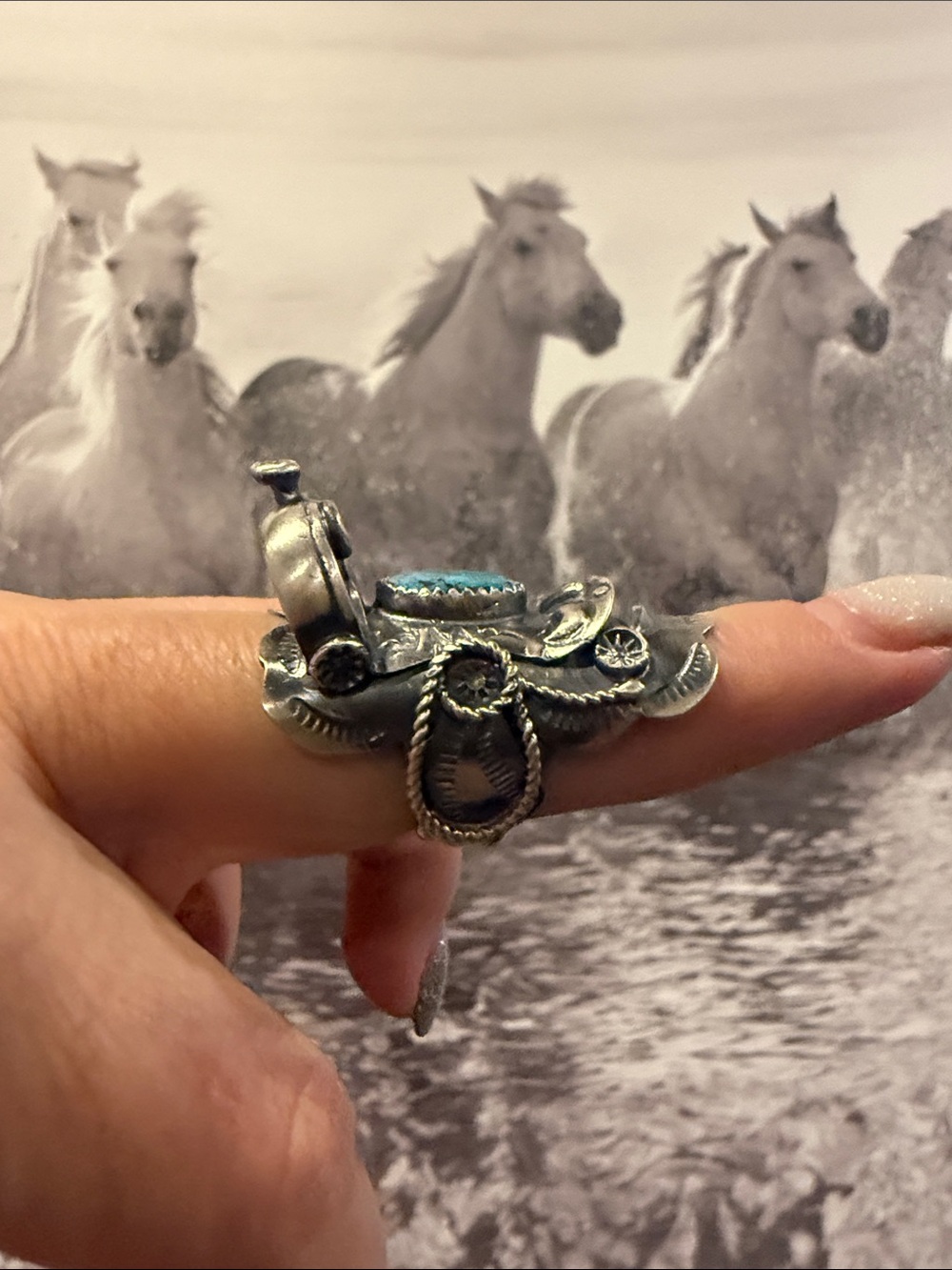 Tim Yazzie Turquoise Sterling Saddle Ring Pendant - Picture 6 of 9